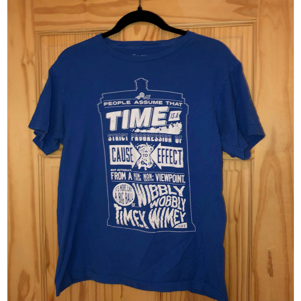 Unisex Dr. Who time is wibbly wobbly blue tardis tee